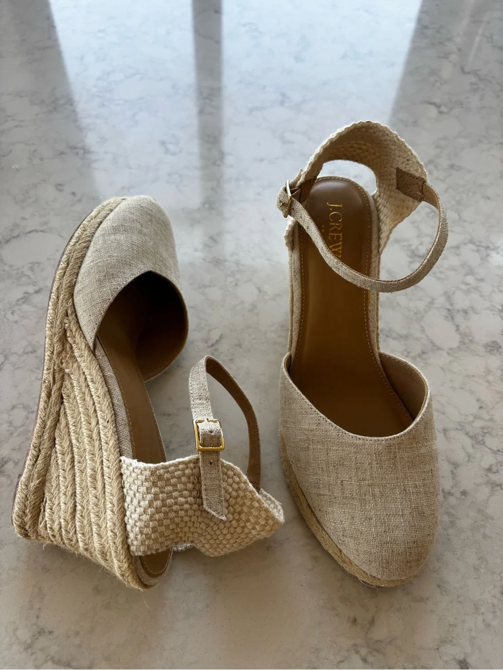 J. Crew Beige Linen Espadrille Wedge Sandals - size 9 - worn once and so cute!